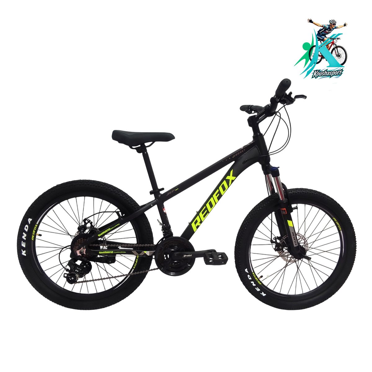 Bike-Redfox-Rocket-24-Aluminium-21speed-122403-3-01-KoushaSport دوچرخه کوهستان ردفوکس مدل راکت سایز 24 بدنه آلومینیوم 21 دنده مشکی سبز