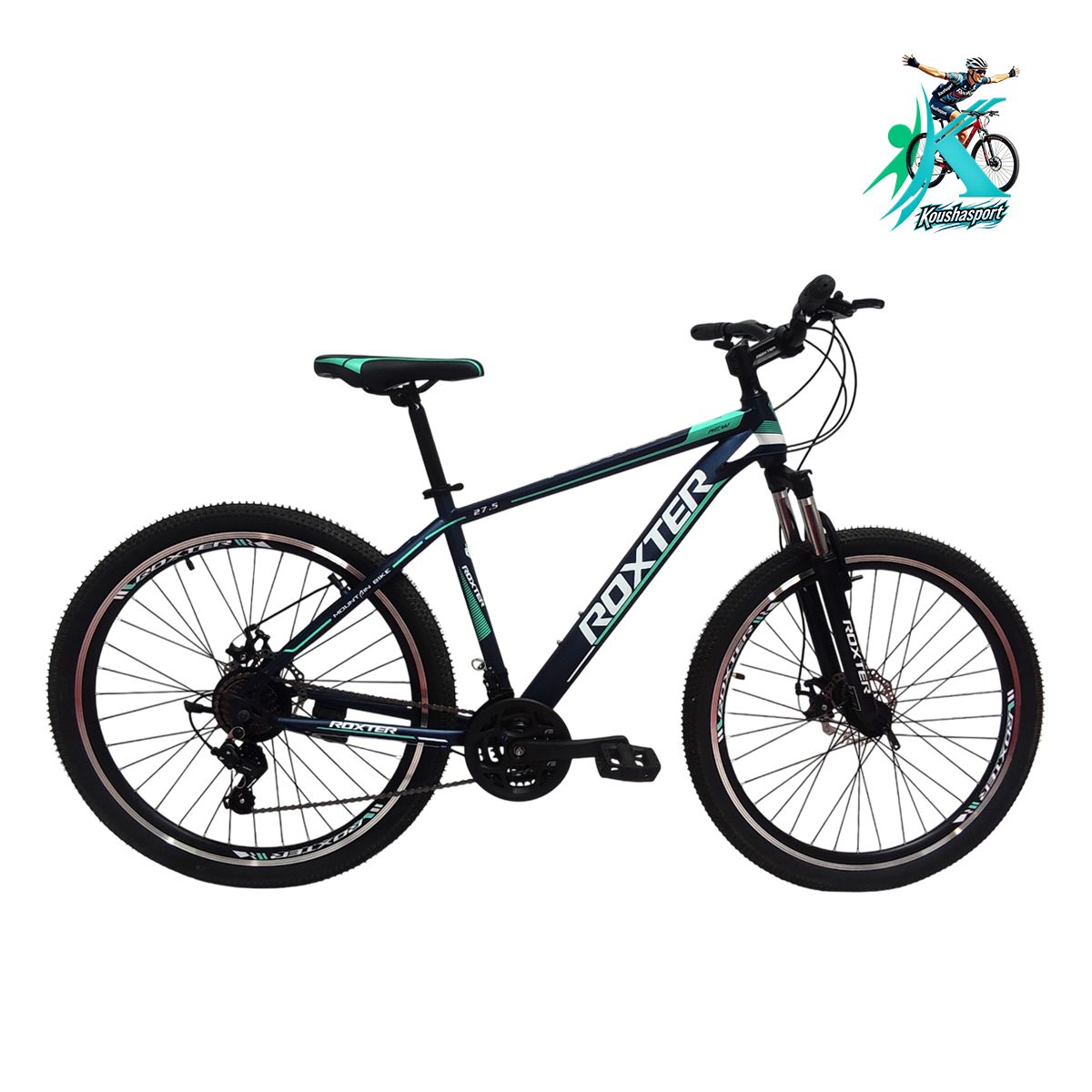 Bike-Roxter-MTB-27.5-Steel-21Speed-122701-1-01-KoushaSport دوچرخه کوهستان روکستر سایز 27.5 بدنه استیل 21 دنده سرمه ای فیروزه ای